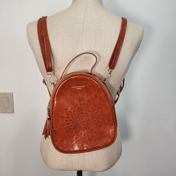 Aphison Forever Sunshine Vegan Leather Mini Backpack Purse Rust Orange Tassels - Picture 1 of 11